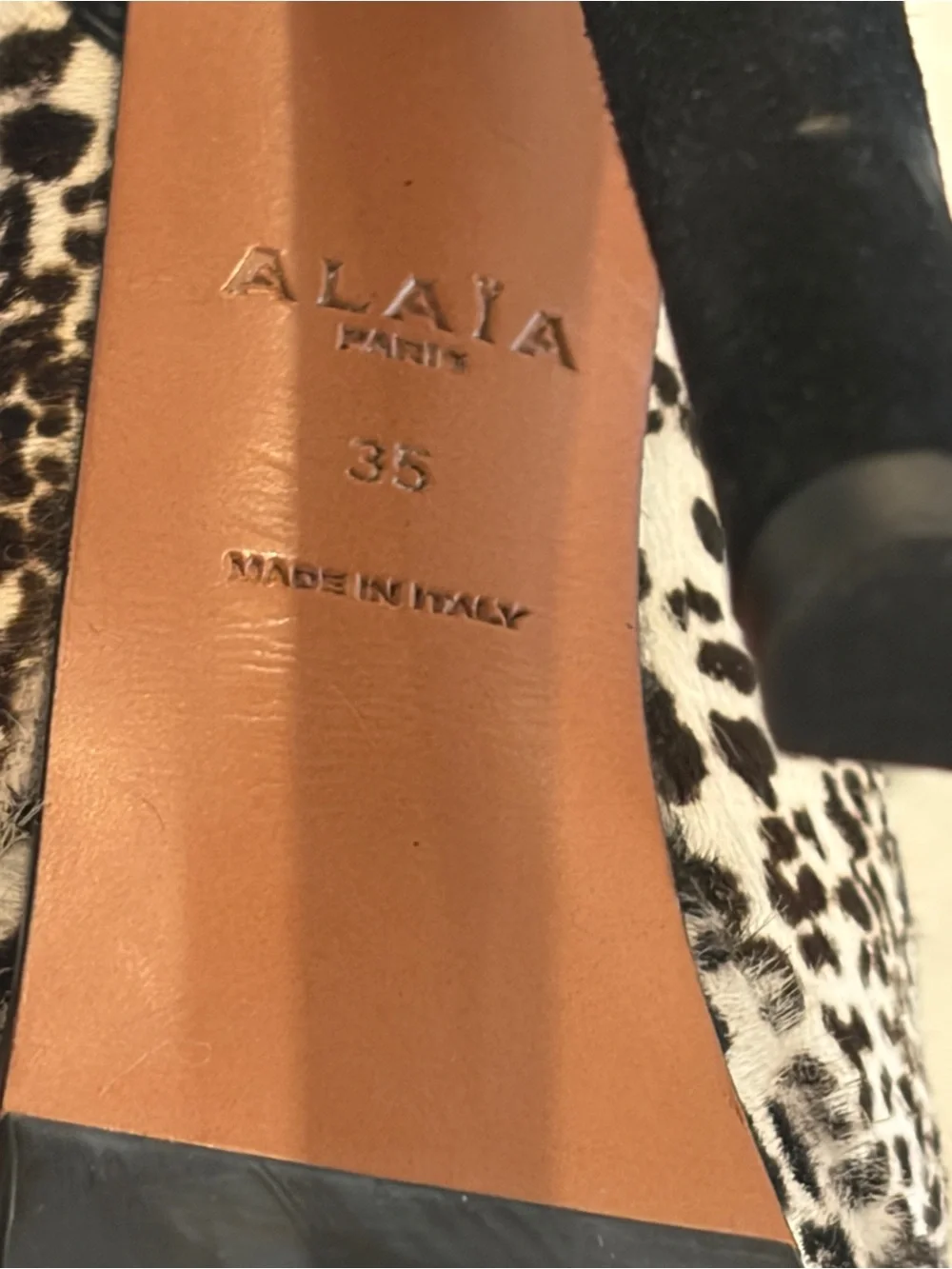 ALAIA Black/White Leopard Print Calf Hair And Suede High Heeled Platform Shoes